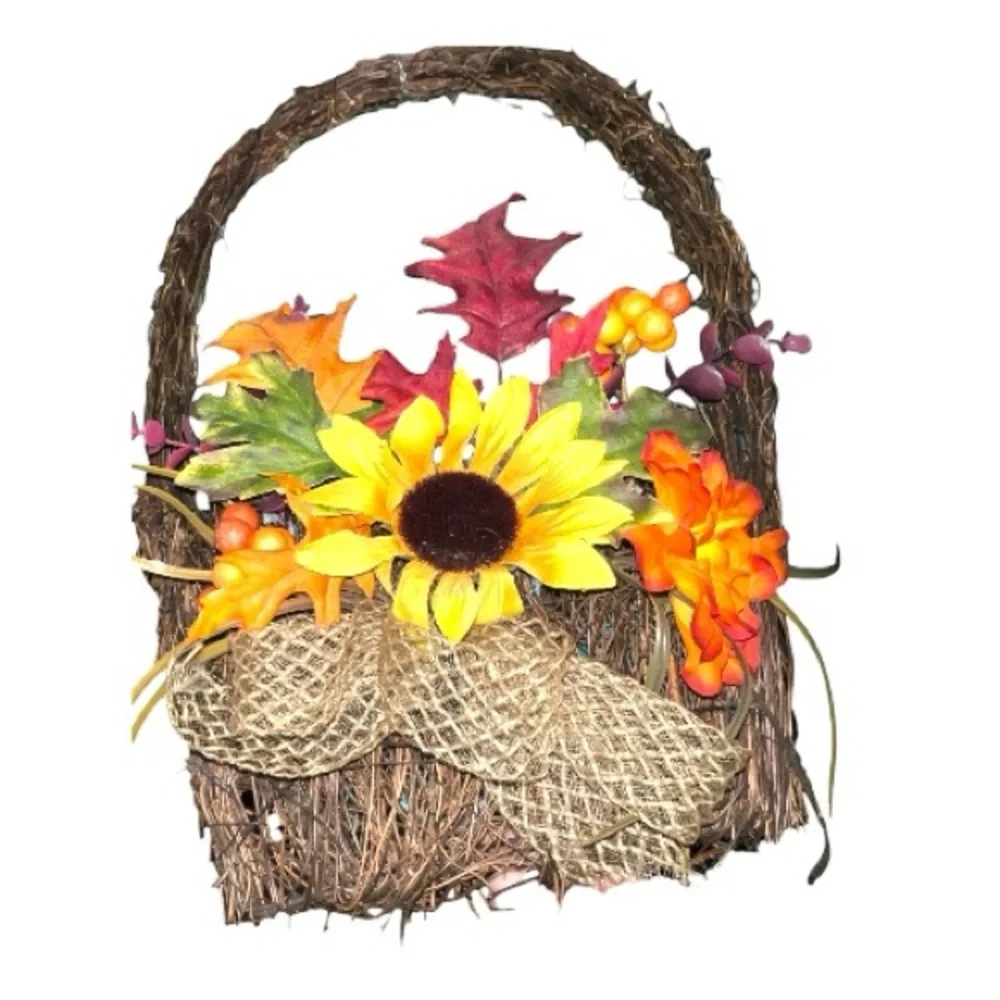 Autumn Harvest Basket wreath with Sunflower Accents